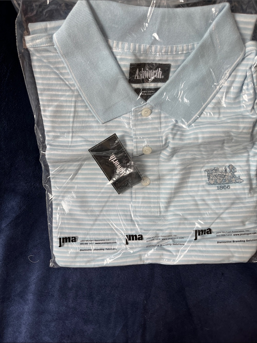 Ashworth Light Blue & White Striped Polo Shirt